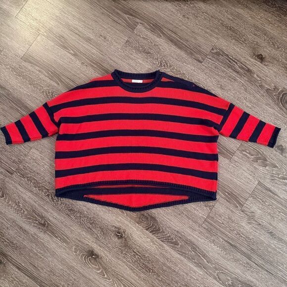 Mersea Red Navy Striped Sweater with Shoulder Buttons